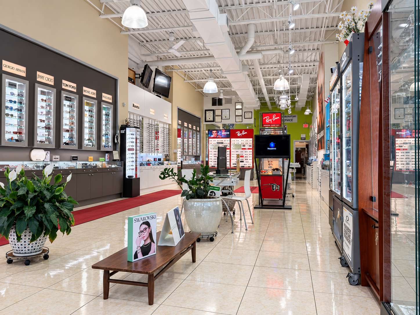 Optical Trust designer eyewear aisle and illuminated frame displays
