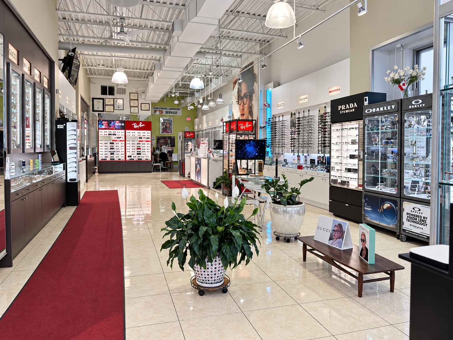 Wide interior view of Optical Trust with eyewear displays and seating